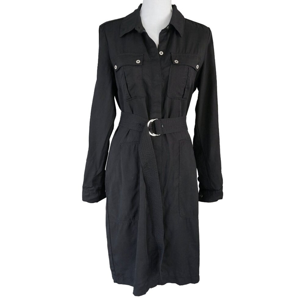White House Black Market Belted Black Midi Dress